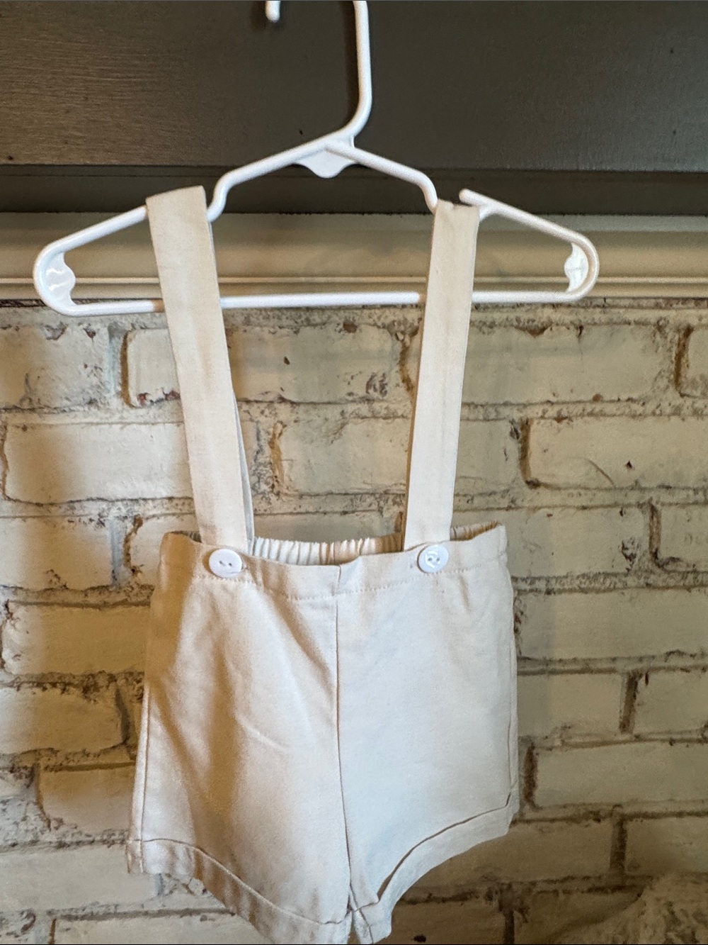 Cream Kids Suspender Shorts with Button Straps